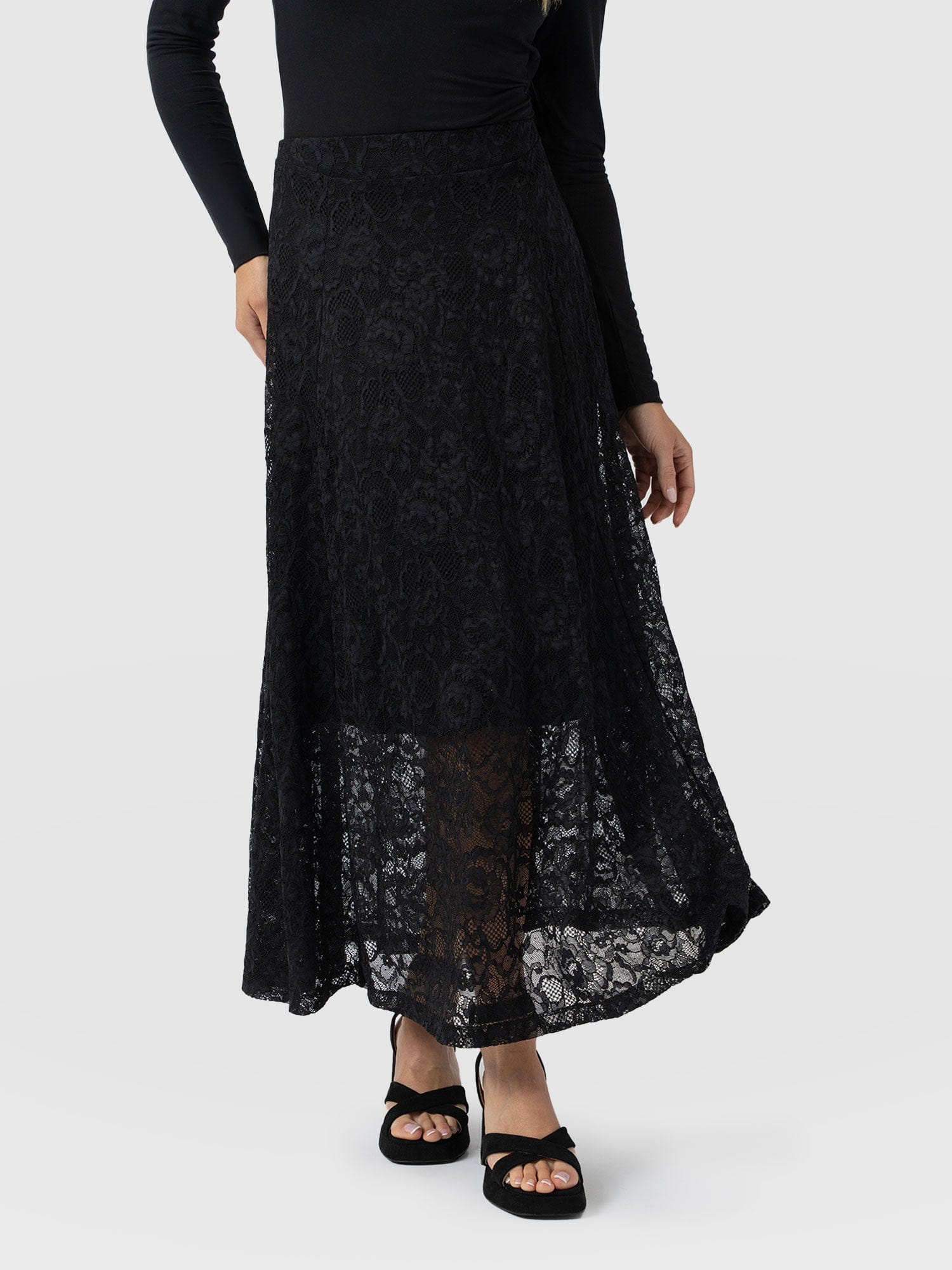 Lana A - Line Skirt - Black Lace - Women's Skirts | Saint + Sofia® EU